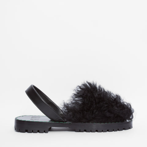 GOYA Black Curly 'Goat' Shearling Sandals