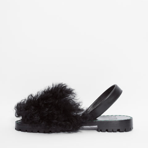 GOYA Black Curly Goat Slide Modern sandals made in Spain