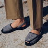 GOYA Velcro Slate Crystal Embellished Felt Sandals