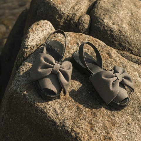 GOYA Herringbone Tweed Bow Sandals