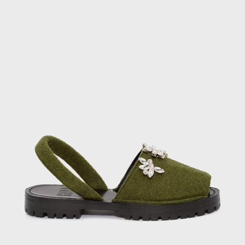 GOYA Moss Crystal Embellished Felt Sandals