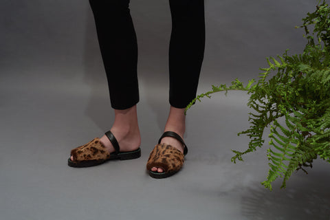 Leopard fur slide sandals shop